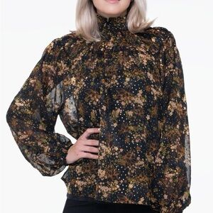 Molly Bracken Ruby Black Long Sleeve Ruffled Blouse